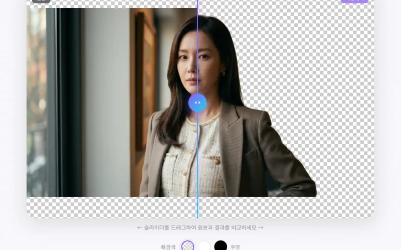 배경 제거 완료 후 PNG 다운로드 버튼 화면 - 투명 배경 PNG 저장